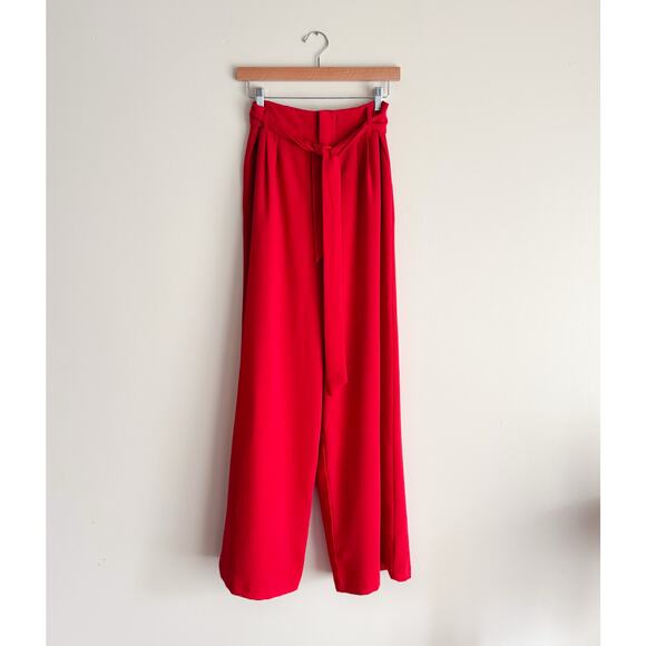 BB Dakota Red Wide Stride Wide-Leg Tie Detail Pants - Size 2 - Picture 10 of 11